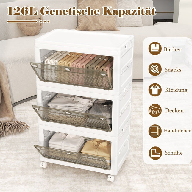 Faltbare Aufbewahrungsbox mit Deckel, 126L/168L, Rollen