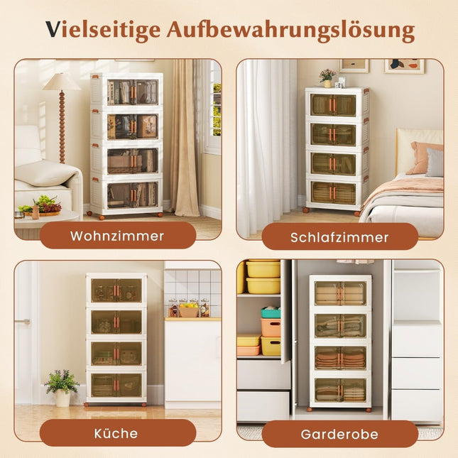 Klappbare Aufbewahrungsbox mit Deckel, Rollen, Klarsichttüren, 208L