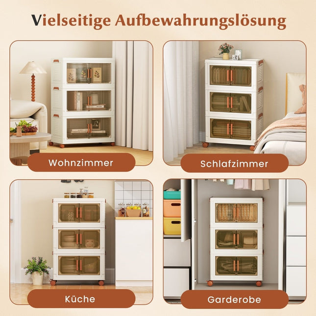 Faltbare Aufbewahrungsbox mit Deckel, Rollen, transparenten Türen, 210L