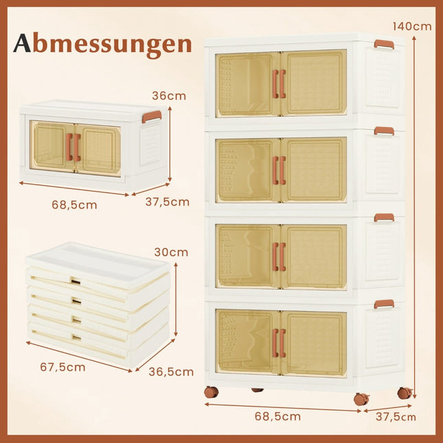 Faltbare Aufbewahrungsbox mit Rollen, Magnettüren, 280L Fassungsvermögen