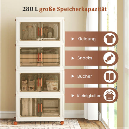 Skládací úložný box s kolečky, magnetická dvířka, objem 280L