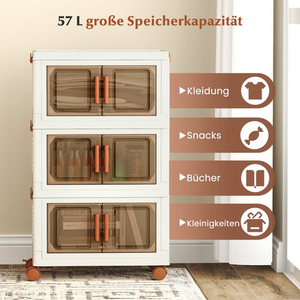 Skládací úložný box s kolečky, průhledná dvířka, 57L