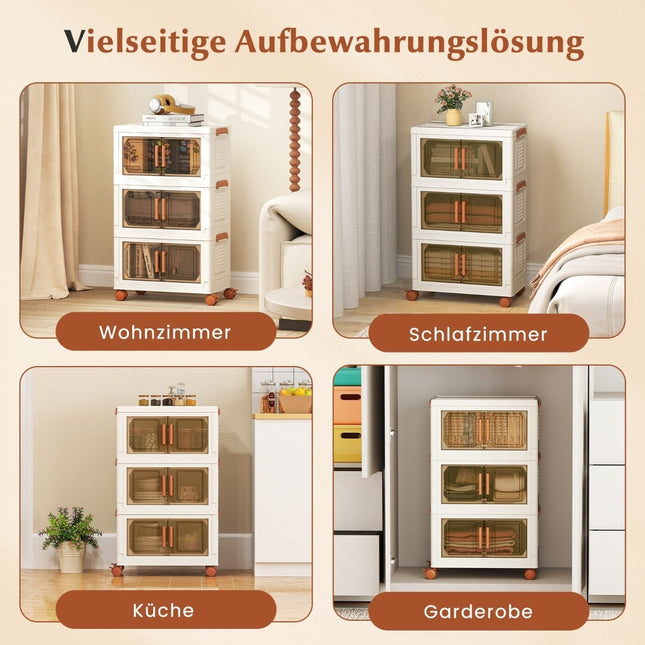 Faltbare Aufbewahrungsbox mit Rollen, transparenten Türen, 57L