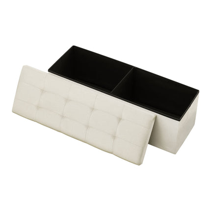 Foldable Storage Ottoman Bench, Linen, Side Pockets, 660 lb