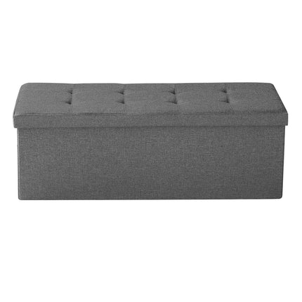Foldable Storage Ottoman Bench, Linen, Side Pockets, Gray