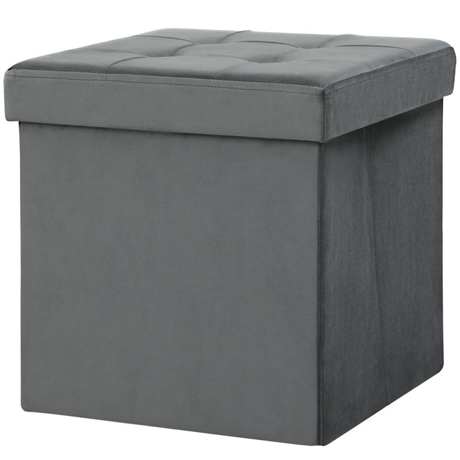 Opvouwbare opbergpoef met schuim, MDF, grijs, 37,6 l