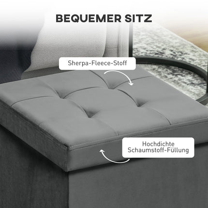 Skládací úložný taburet s pěnou, MDF, šedá, 37.6L