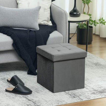 Skládací úložný taburet s pěnou, MDF, šedá, 37.6L