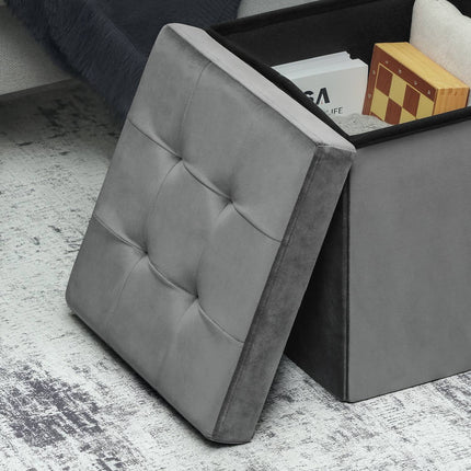 Skládací úložný taburet s pěnou, MDF, šedá, 37.6L