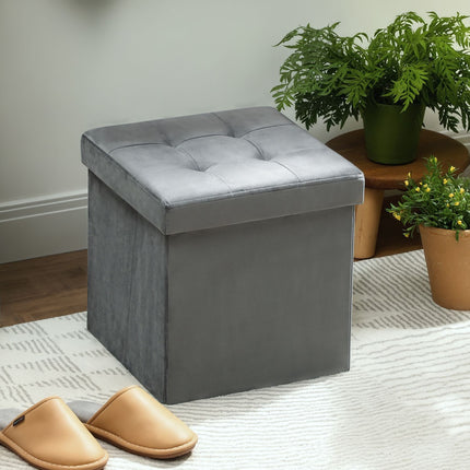 Skládací úložný taburet s pěnou, MDF, šedá, 37.6L