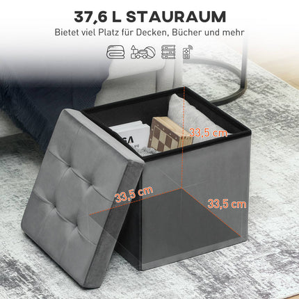 Skládací úložný taburet s pěnou, MDF, šedá, 37.6L