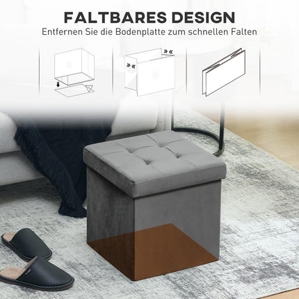 Skládací úložný taburet s pěnou, MDF, šedá, 37.6L
