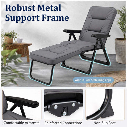 Foldable Sun Lounger with Adjustable Backrest & Cushion