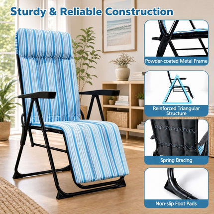 Foldable Sun Lounger with Adjustable Backrest & Cushion
