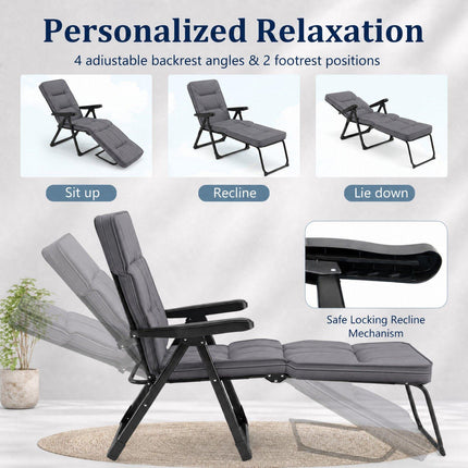 Foldable Sun Lounger with Adjustable Backrest & Cushion