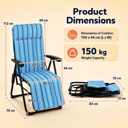 Foldable Sun Lounger with Adjustable Backrest & Cushion