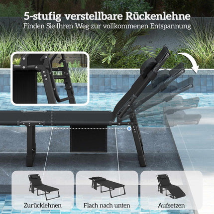 Foldable Sun Lounger with Adjustable Backrest and Cushion