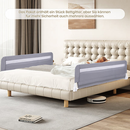 Skládací zábrana na postel pro batolata, 120 cm, šedá, pratelný potah