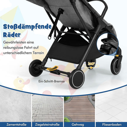 Skládací cestovní kočárek s polohováním a nastavitelným opěradlem, šedá