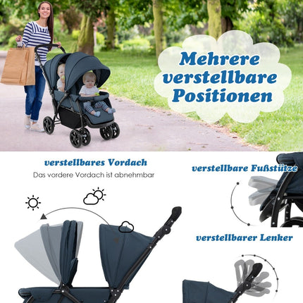 Skládací kočárek pro dvojčata, nastavitelné opěradlo, nosnost 30kg