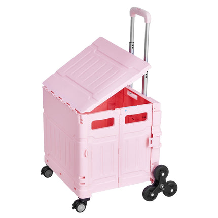 Foldable Utility Cart, 65L, Stair-Climbing Wheels, Pink