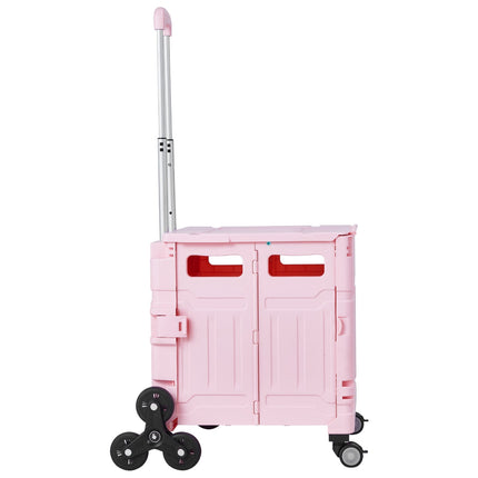 Foldable Utility Cart, 65L, Stair-Climbing Wheels, Pink