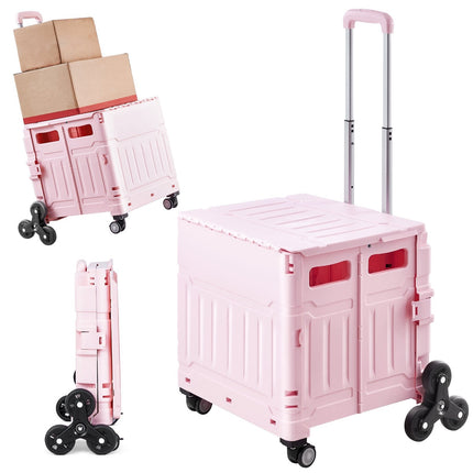 Foldable Utility Cart, 65L, Stair-Climbing Wheels, Pink
