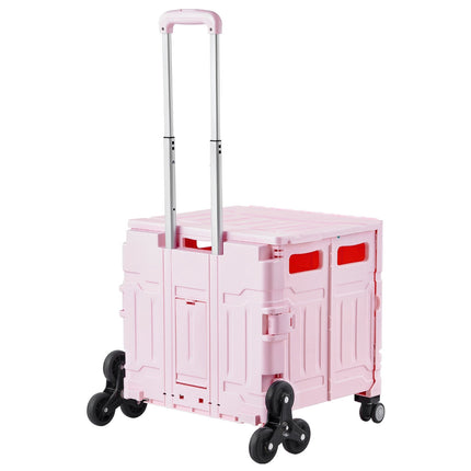 Foldable Utility Cart, 65L, Stair-Climbing Wheels, Pink