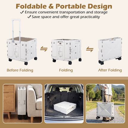 Foldable Utility Cart with Cup Holder, Adjustable Handle