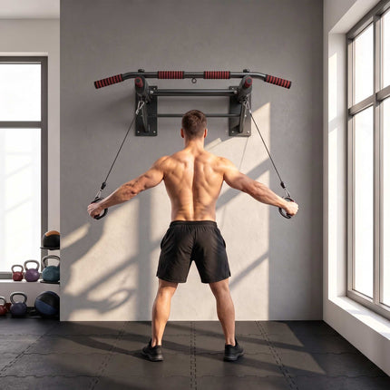 Foldable Wall-Mounted Pull-Up Bar, Non-Slip Foam Grips, Black