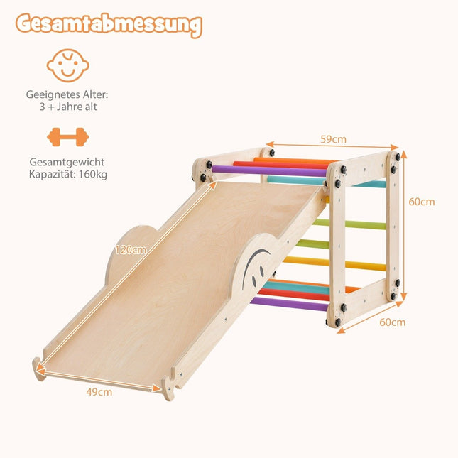Skládací dřevěná prolézačka s nastavitelnou oboustrannou rampou, Montessori lezecká sada