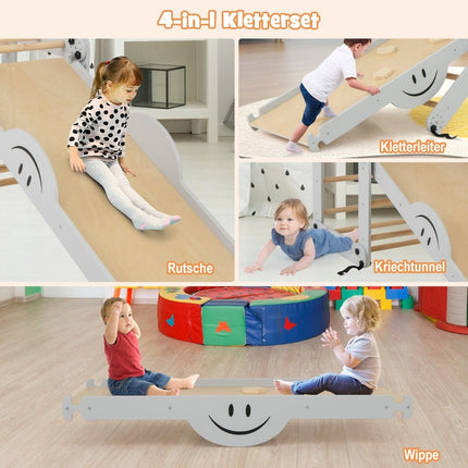 Skládací dřevěná prolézačka s nastavitelnou oboustrannou rampou, Montessori lezecká sada, šedá