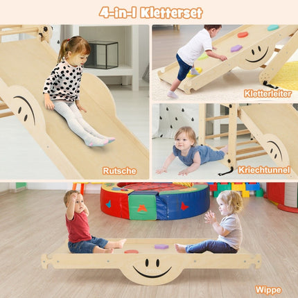 Skládací dřevěná prolézačka s nastavitelnou oboustrannou rampou, Montessori lezecká sada, přírodní