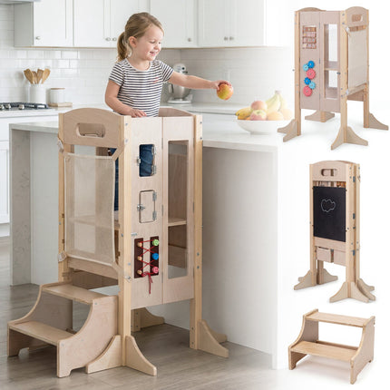 Foldable Wooden Toddler Kitchen Step Stool with Chalkboard