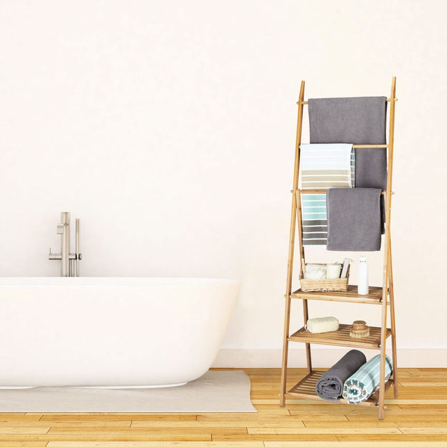 Foldable bamboo towel rail