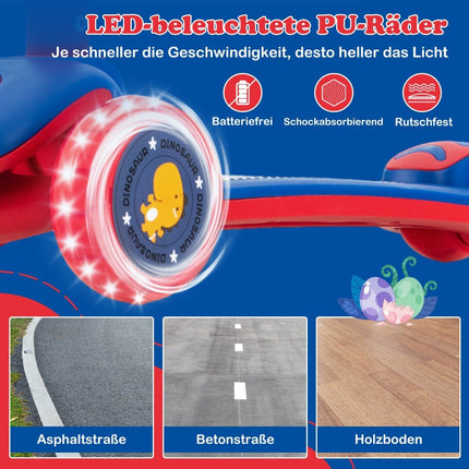 Skládací dětská koloběžka s PU LED koly a zadní brzdou, výškově nastavitelná, modrá