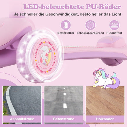 Skládací dětská koloběžka s PU LED koly a zadní brzdou, výškově nastavitelná, růžová