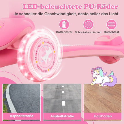 Skládací dětská koloběžka s PU LED koly a zadní brzdou, výškově nastavitelná, růžová