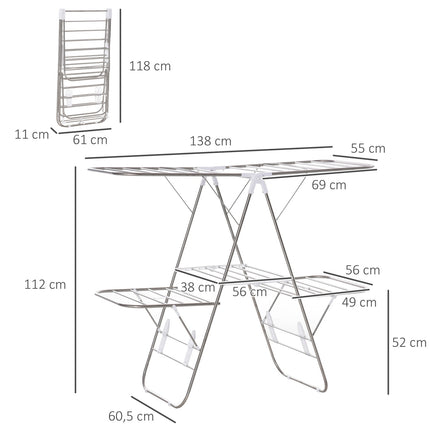Skládací sušák na prádlo, 3 patra, nerezová ocel, 138cm