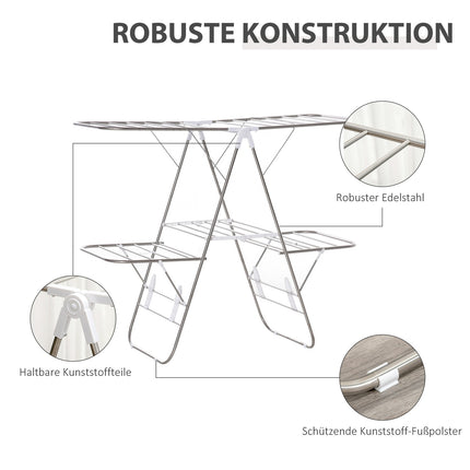 Skládací sušák na prádlo, 3 patra, nerezová ocel, 138cm