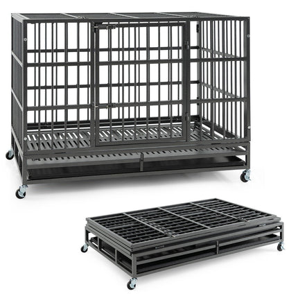 Skládací klec pro psy se 2 dvířky, kolečky a výsuvnou vaničkou, přepravní klec, přepravní box 120 x 76 x 90 cm