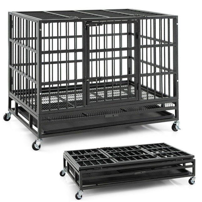 Opvouwbare hondenkooi met 2 deuren & rollen & uitschuifbare lade transportkooi transportbox 96 x 65 x 77 cm