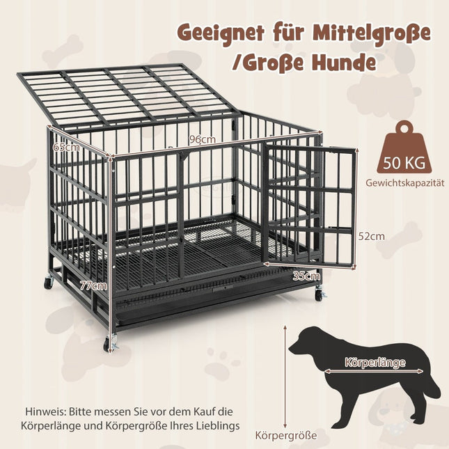 Opvouwbare hondenkooi met 2 deuren & rollen & uitschuifbare lade transportkooi transportbox 96 x 65 x 77 cm