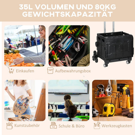 Skládací nákupní vozík, nosnost 80 kg, schodišťový