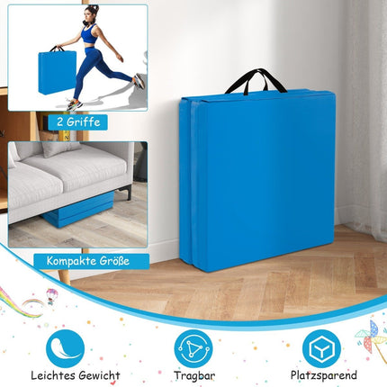 Skládací měkká podložka na zem se 2 držadly, protiskluzová gymnastická žíněnka 180 x 60 x 5 cm modrá