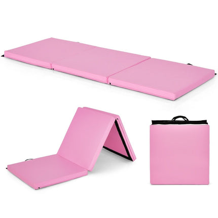 Skládací měkká podložka na zem se 2 držadly, protiskluzová gymnastická žíněnka 180 x 60 x 5 cm růžová