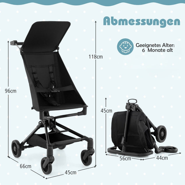 Skládací kočárek s nastavitelnou snímatelnou stříškou, cestovní buggy