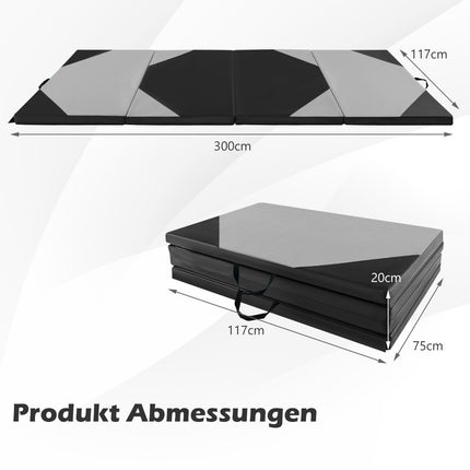 Skládací tréninková žíněnka z umělé kůže se suchými zipy a držadly 300 x 117 x 5 cm šedá