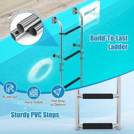 Skládací lodní žebřík se 3 stupni – ocel 304, protiskluzové PVC stupně