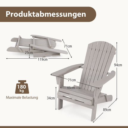 Skládací křeslo Adirondack, šedé dřevo, vysoké opěradlo